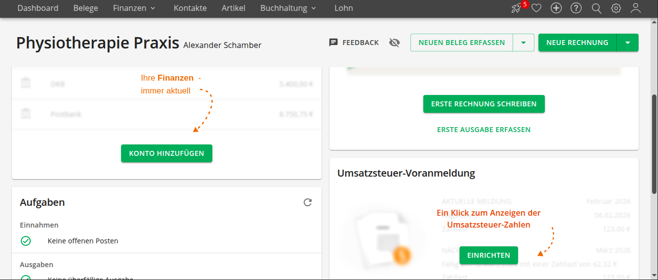 Lexware Office Oberfläche
